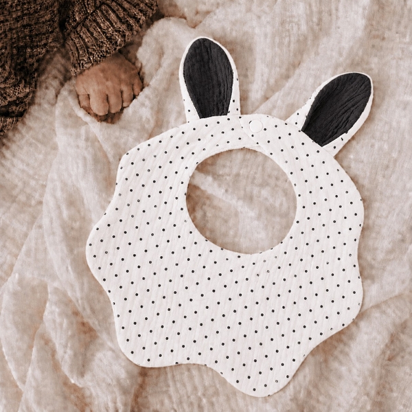 KID & BABY - Muslin Bunny Bib in Black Polka Dot