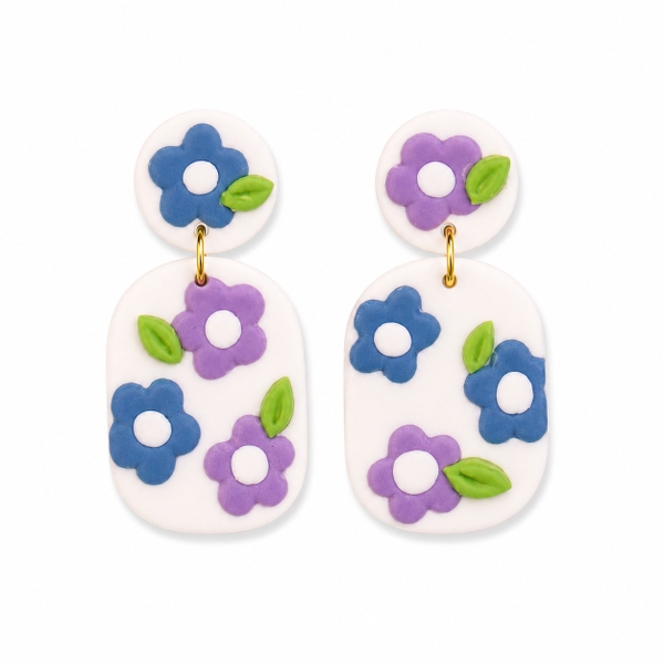 Colorful Zone - Clay Earrings With Flowers Blue & Lilac