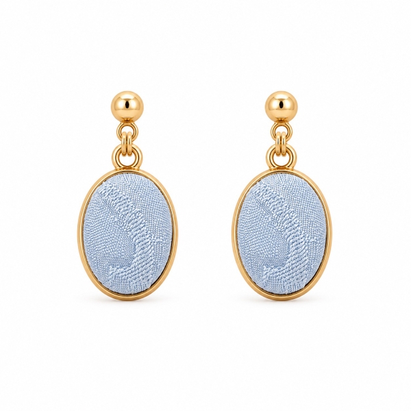MỘC SAN - 16K Gold Plated & Silk Earrings in Baby Blue Oval
