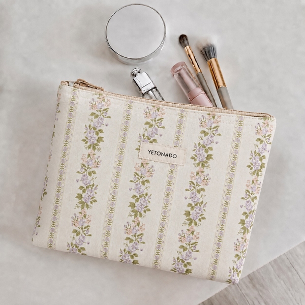 MAKE UP PURSE - Lavender Flower in Beige