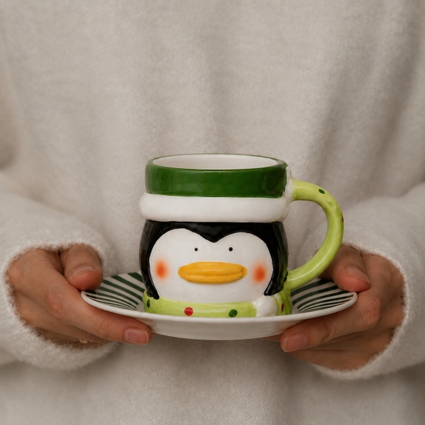 CHRISTMAS - Ceramic Short Mug in Penguin