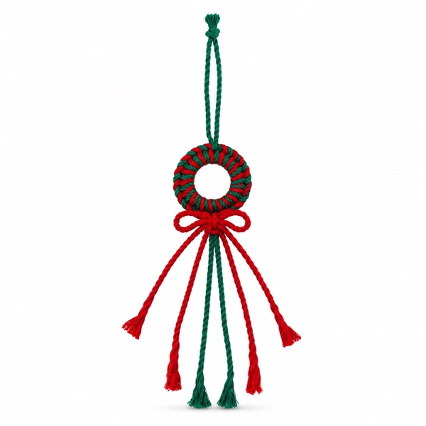 Macrame Christmas Ornament - Wreath in Red & Green