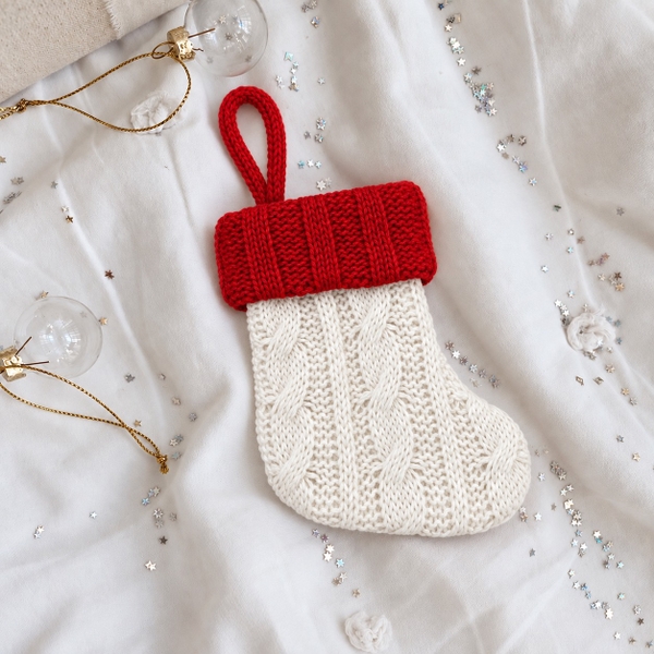 CHRISTMAS - Macrame Ornament in White Stocking