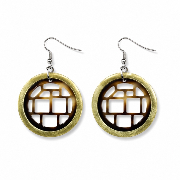 AZIET -  Buffalo Horn Round Earrings With Pattern in Gold