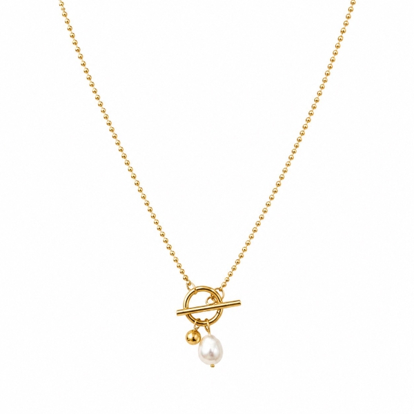 ROUGE - 18K Gold Plated Necklace with Golden Locker and Pearl