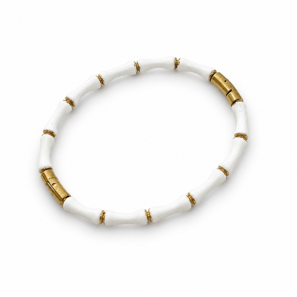 ROUGE - 18K Gold Plated Beaded Bracelet In White