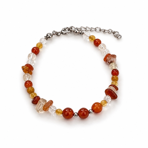 MERAKI TOWN - Mix Stone Bracelet In Clear Quartz, Citrine, Fire Quartz & Carnelian