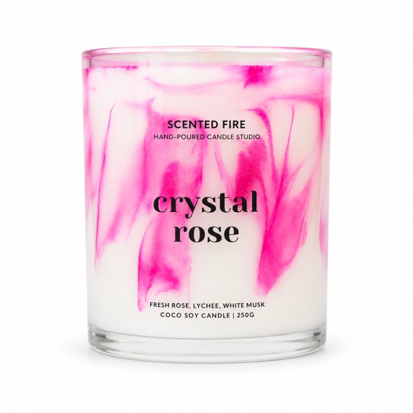 SCENTED FIRE - ‘Marble Crystal Rose’ Glass Jar Scented Candle