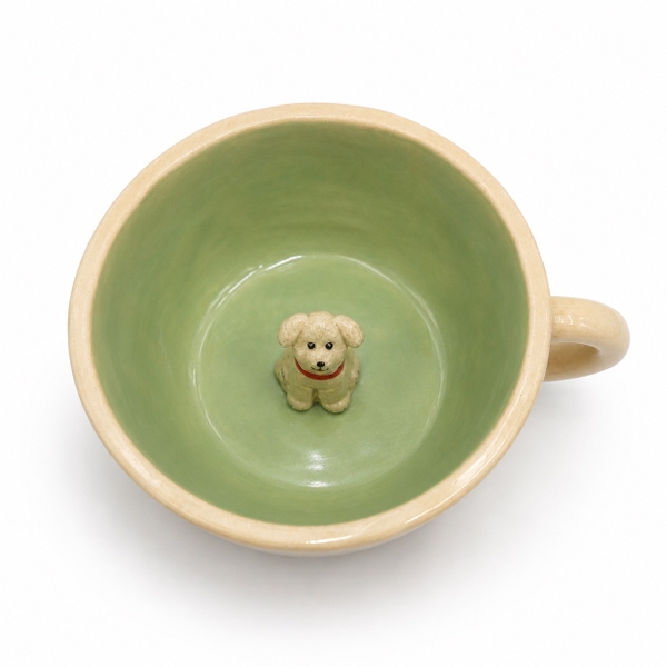 LINDO CRAFTS - Heart & Bow Mug in Green With White Dog Inside