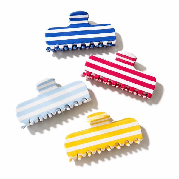 HAIR ACCESSORY - Rectangle Hair Claw in Red Horizontal Line