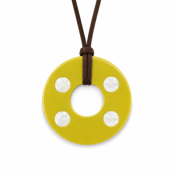 AZIET -  Buffalo Horn & Lacquer Necklace In Yellow With White Dot