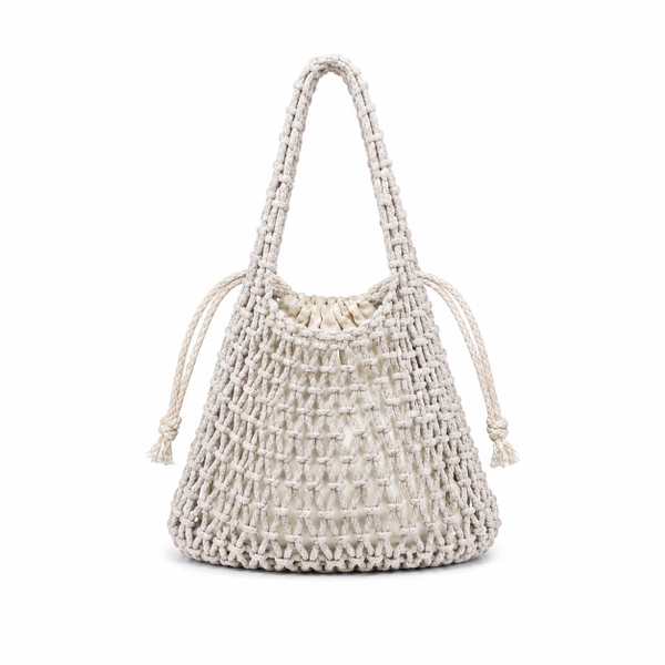 Mini Macrame Hand Bag in White