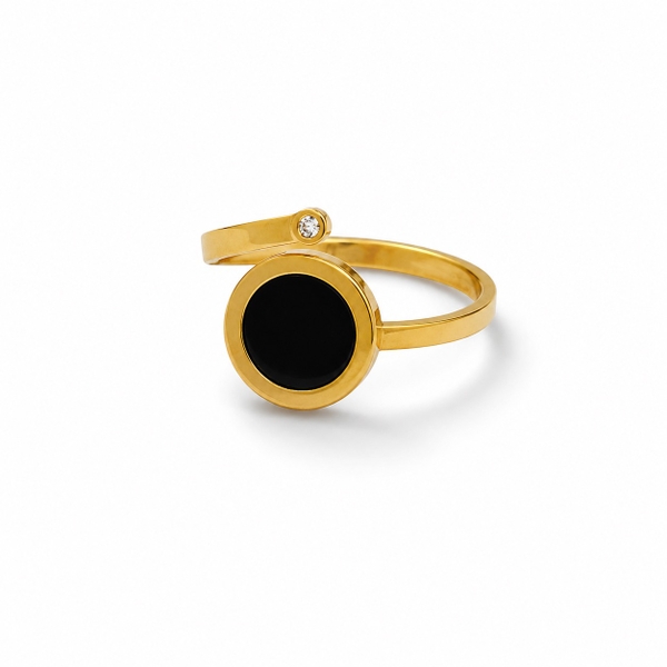 ROUGE - 18K Gold Plated Black Circle Ring