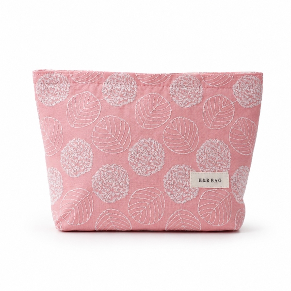 Make Up Purse - White Leaf In Pink