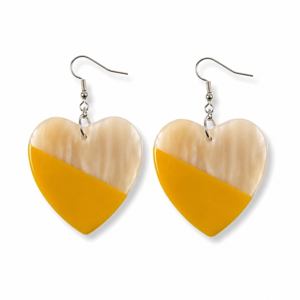 AZIET -  Buffalo Horn & Lacquer Heart Shape Earrings in Yellow