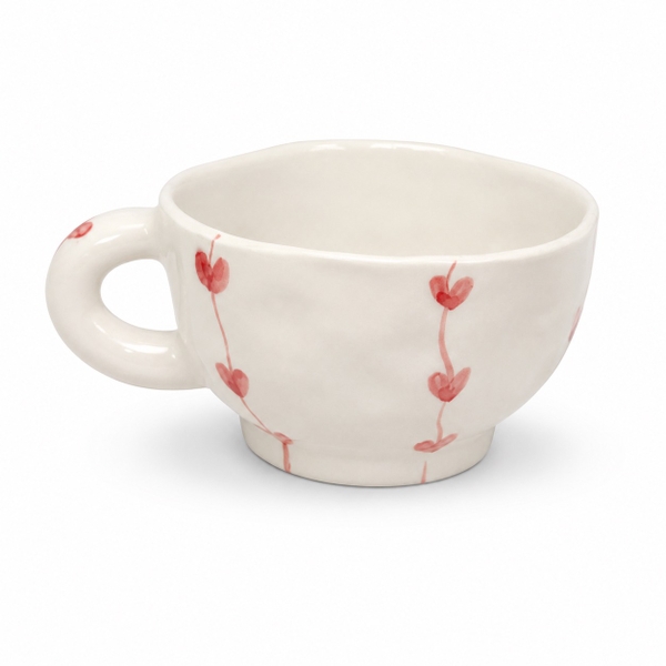 BAT TRANG -  Ceramic Short Wasabi Mug In Red Heart