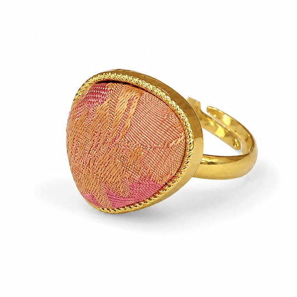 MỘC SAN - 16K Gold Plated & Silk Ring in Coral Peach Freeform Oval