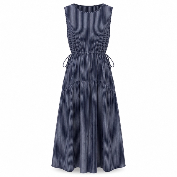 HUMANITY HANOI - Side Drawstring Maxi Dress in Striped Navy