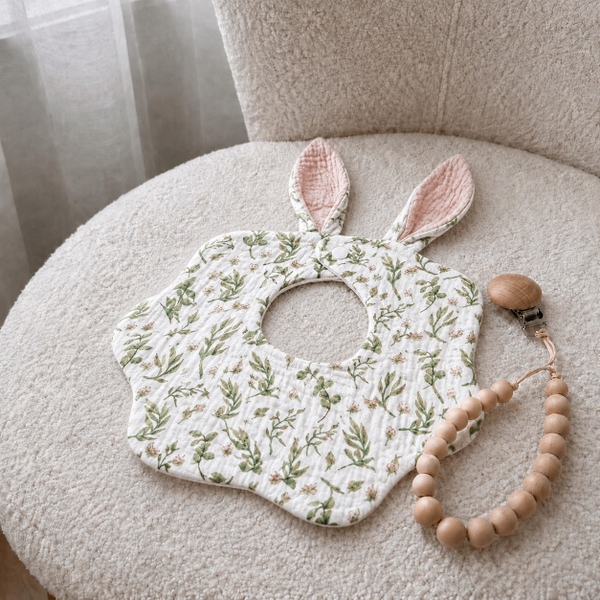 KID & BABY - Muslin Bunny Bib in Green Leaf