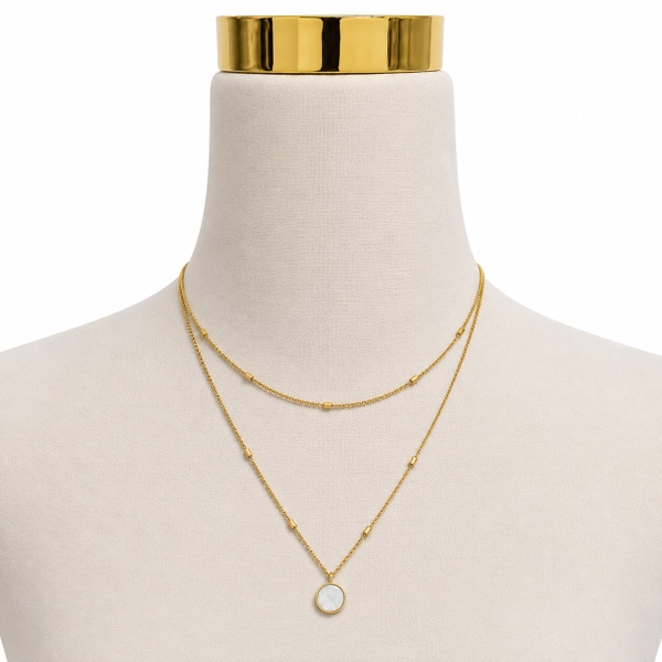 MIALIE - 18K Gold Plated Double Chain Necklace With Pearl Pendant