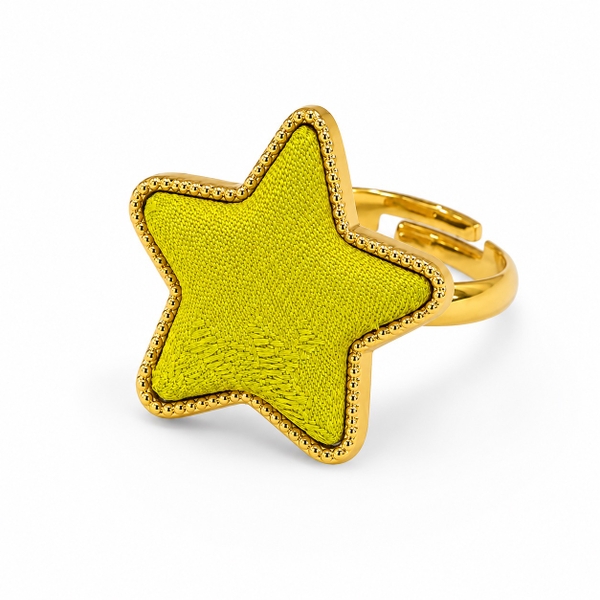 MỘC SAN - 16K Gold Plated & Silk Ring in Lime Green Star