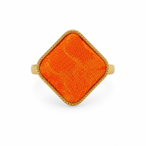 MỘC SAN - 16K Gold Plated & Silk Ring in Orange Rhombus