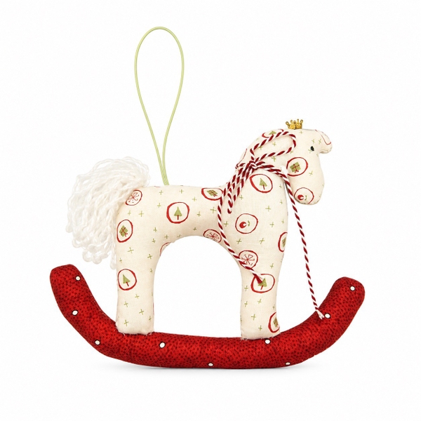 RUNG HANDMADE - 'Christmas Pattern in White' Fabric Rocking Horse Charm