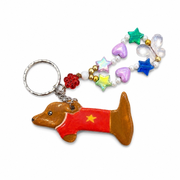 LINDO CRAFTS - Dog With Vietnam Shirt Ceramic Keychain