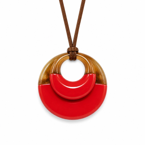 AZIET -  Buffalo Horn & Lacquer Necklace In Double Red Pendant