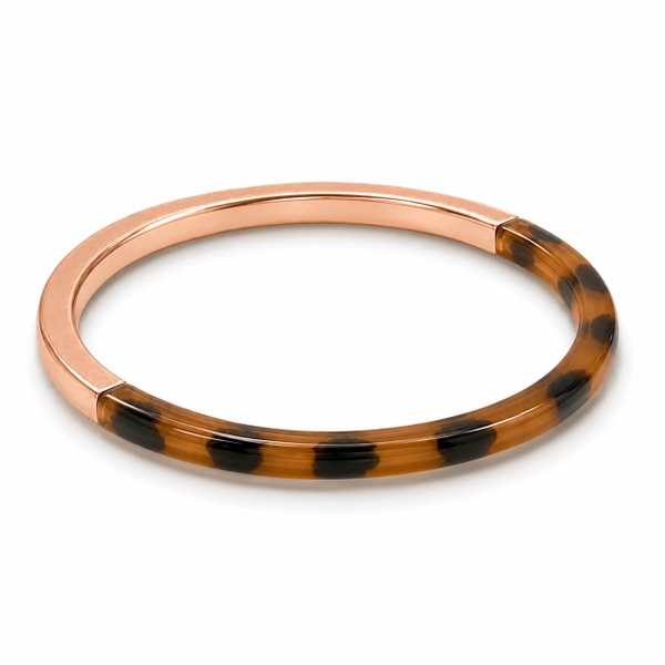 AZIET - Buffalo Horn & Lacquer Slim Bracelet in Rose Gold & Leopard
