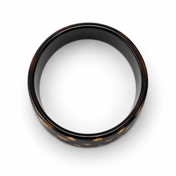 AZIET -  Buffalo Horn & Lacquer Large Flat Bracelet in Black With Beige Dot