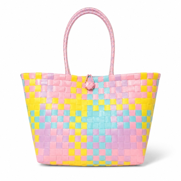 Woven Basket Bag in Cotton Candy Geometric Pattern (S)