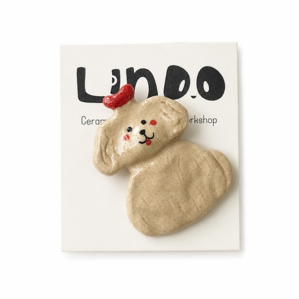 LINDO CRAFTS - Dog With Bow Ceramic Pin