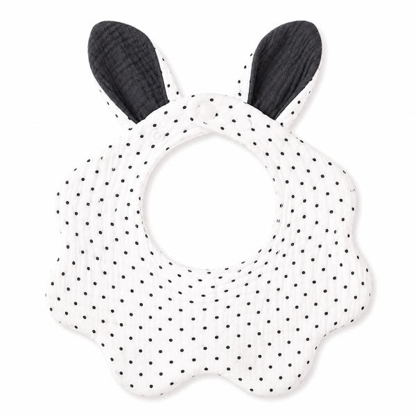 KID & BABY - Muslin Bunny Bib in Black Polka Dot