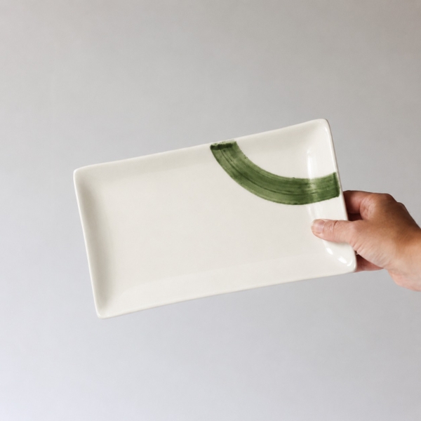 BÁT TRÀNG CERAMIC - Rectangle Plate With Green Paint Stroke
