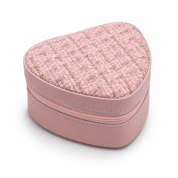 Heart Jewelry Box in Pink With Gold Tweed