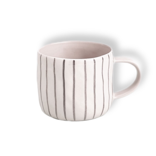BAT TRANG - Ceramic Striped Short Mug In Ivory