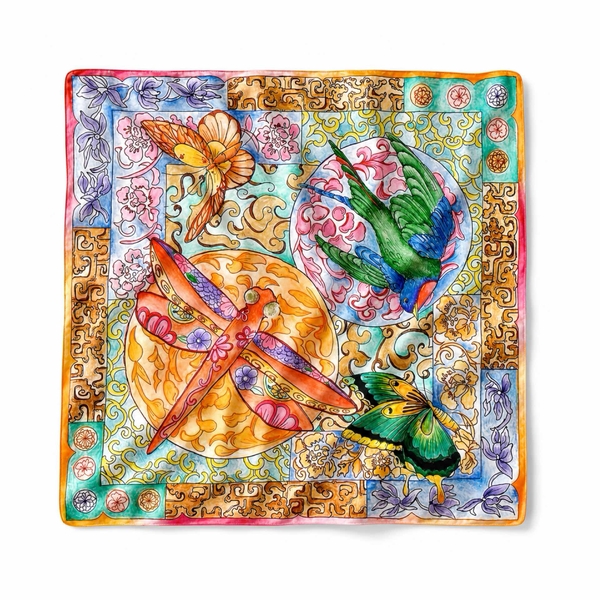 LY VU -  ‘Enchanting East No.1’ Silk Carre Scarf