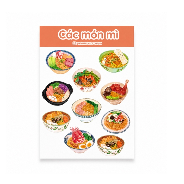 PHANHSHI STUDIO - ‘Các Món Mì - Noodle Dishes' Watercolor Sticker Sheet