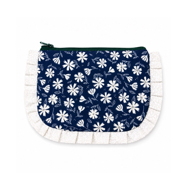 RUNG HANDMADE - 'White Floral' Ruffled Make Up Purse