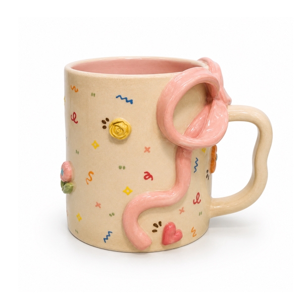 MEOW POTTERY - Ceramic Mug With Pink Bow Handle