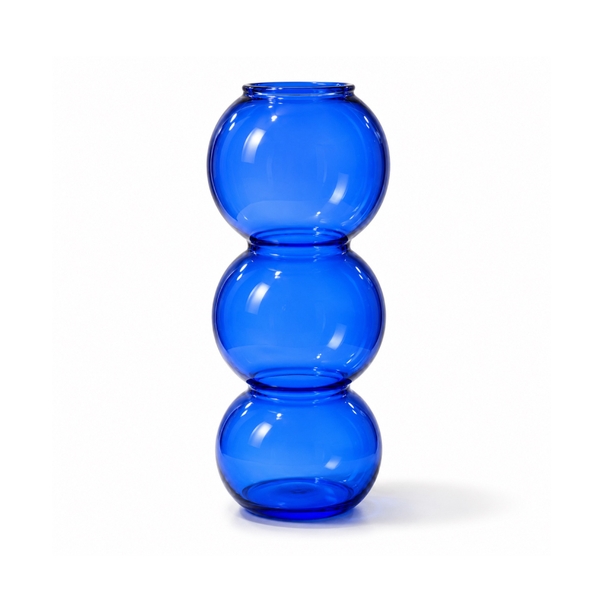 Short Bubble Glass Vase in Navy