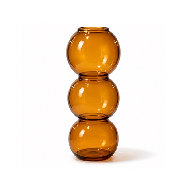 Short Bubble Glass Vase in Brown