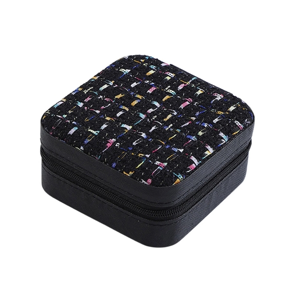 Square Jewelry Box In Black With Colorful Tweed