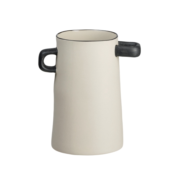 BAT TRANG - Ceramic Medium Solid Vase in White With Black Handle