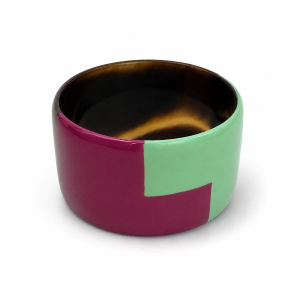 AZIET -  Buffalo Horn & Lacquer Large Flat Bracelet in Magenta & Mint