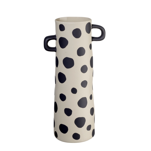 BAT TRANG - Ceramic Polka Dot Tall Vase With Black Handle