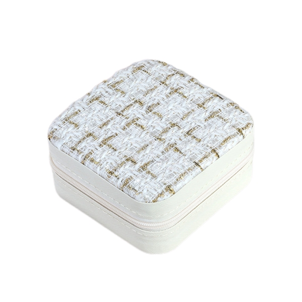 Square Jewelry Box In White With Gold Tweed