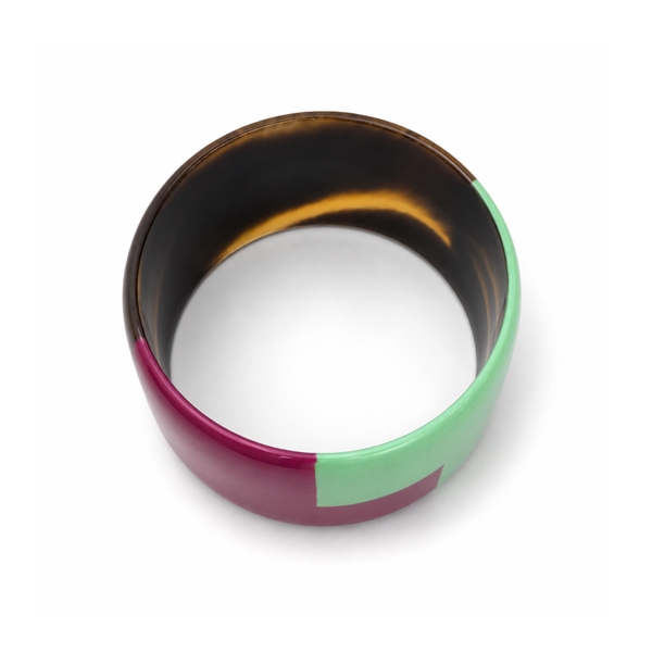 AZIET -  Buffalo Horn & Lacquer Large Flat Bracelet in Magenta & Mint