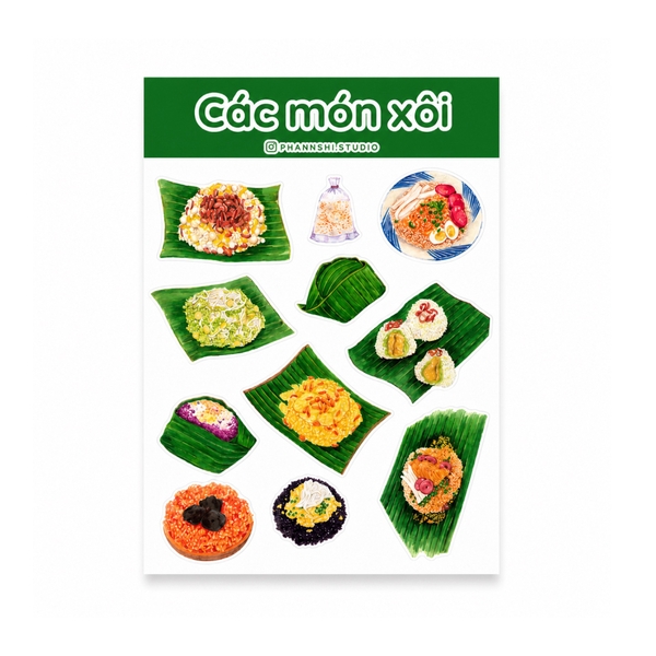 PHANHSHI STUDIO - ‘Các Món Xôi - Sticky Rice Dishes' Watercolor Sticker Sheet